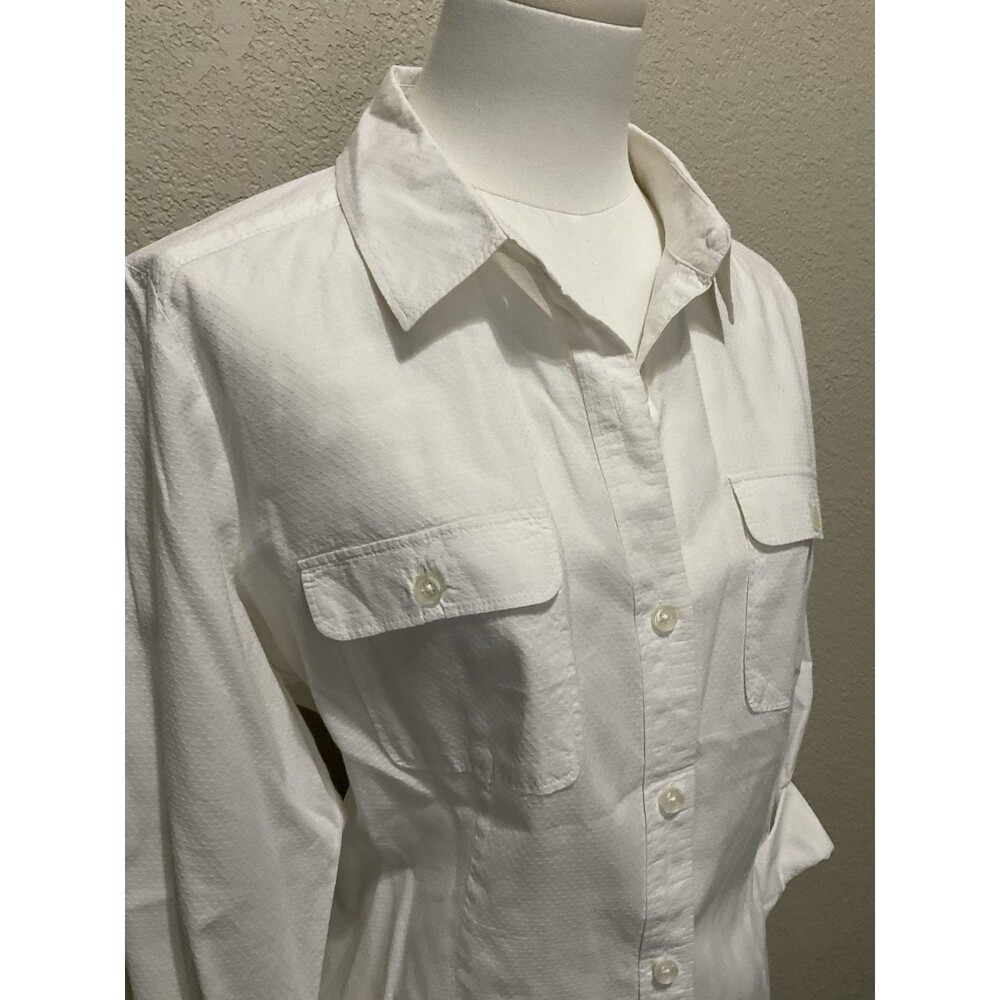 LOFT, Long Sleeve, Button Down, White Pique Material, Size: M - Picture 7 of 8